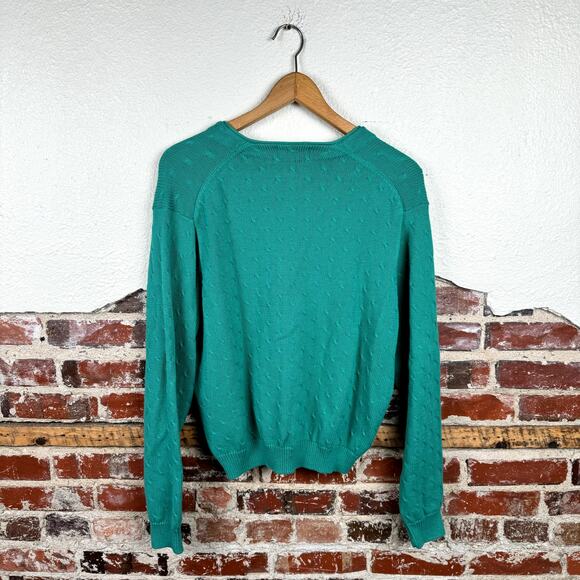 Vintage Izod Sweater Sz Large Green Cotton V Neck Button Up Cardigan Cable Knit - Picture 5 of 5